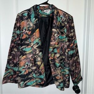 Vintage Diani | Silk Blazer Jacket | 100% Silk | Floral | Multicolor | Size 14